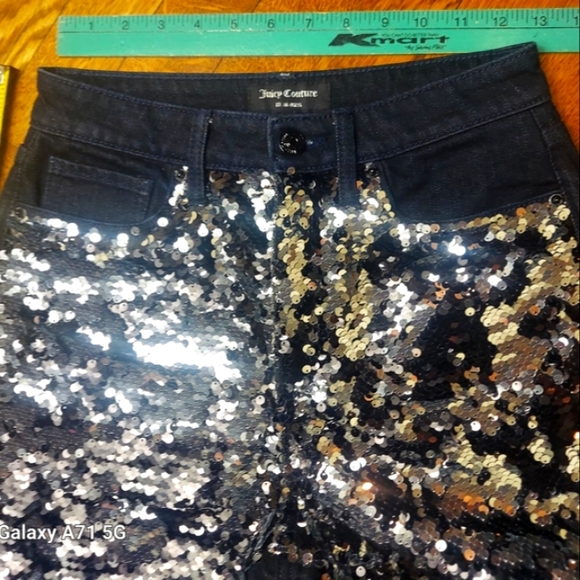 NWOT Juicy Couture 2-Tone Luxe Denim High Waisted Sparkly Sequin Jeans - Picture 6 of 14